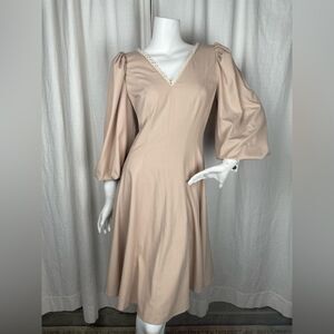 BGL NWT Midi Dress Pink Pearl Fit and Flare Puff Sleeve Dress Women’s Size Small